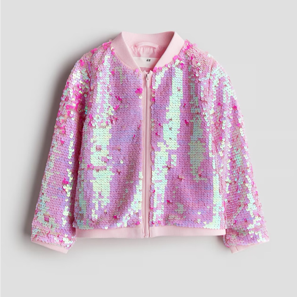 H&M Light Pink Sequin bomber jacket Sz 8
